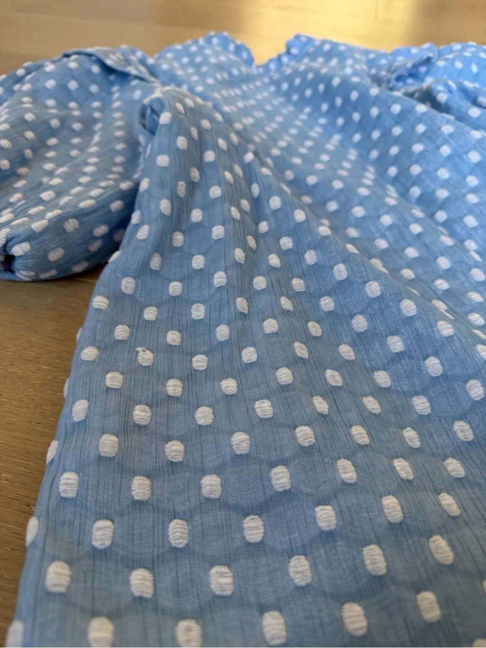 THML Powder Blue Swiss Dot Ruffle Neck Dress - Picture 9 of 10